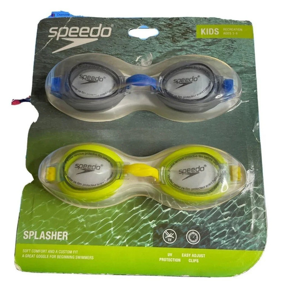Speedo Kids Splasher Goggles 2 Pack Grey Yellow Ages 3-8‎ NEW UV Protection - Picture 1 of 2